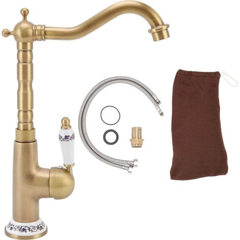 Faucet of kitchen Antique or all copper european Antique warm cold melange 360 ° rotary kitchen bathroom sink faucet color Antique (1/3)