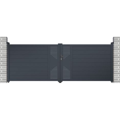 Portail battant aluminium 392x142cm anthracite – Serrure incluse – Finition thermolaquée – Structure renforcée pour motorisation – X-Metal