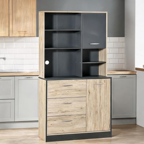 Buffet 90 cm chêne gris 2 portes 3 tiroirs rangement (1/5)