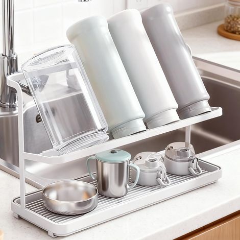 Escurridor de biberones de 2 niveles, secador vertical con bandeja de goteo extraíble, ahorra espacio, secador multiusos para biberones, vasos y tazas. (1/5)