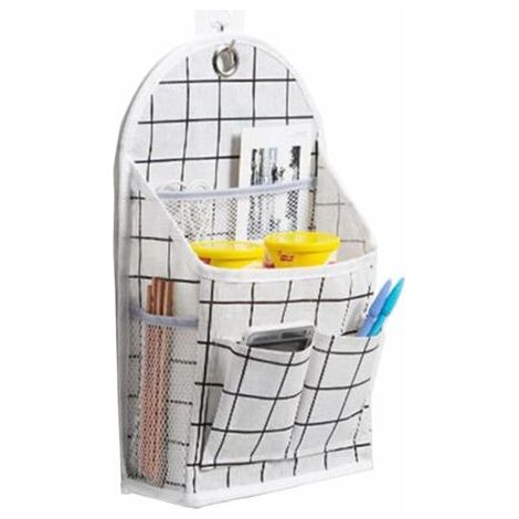 Sac de Rangement Suspendu Mural,Mural Porte Sac Organisateur, Pliable Organiseurs, Sacs Organisateur pour Chambre Salle de Bain Cuisine-Plaid Blanc (1/5)