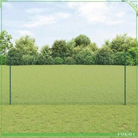 Kit clôture avec poteaux vert 5 x 1,4 m en acier - 44 poteaux, rouleau et vis (1/5)