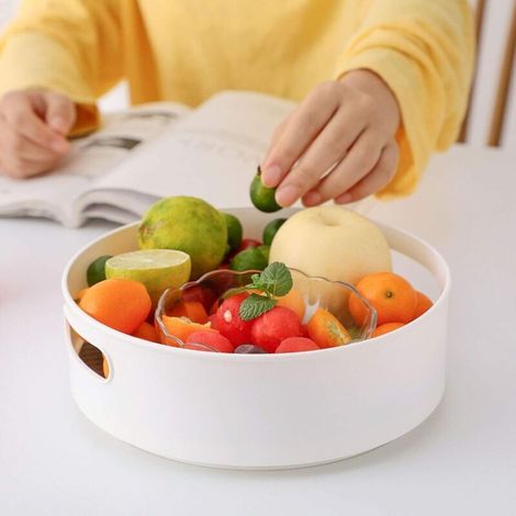 White plastic rotating spice rack Ø30 cm – Compact rotating storage for kitchen cupboards, ideal for organizing spices