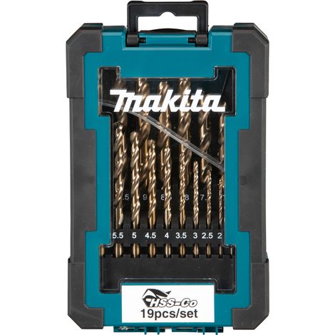 Makita – Jeu de forets à métaux HSS-CO 19 pièces – Pointe auto-centrée – Nitrure de titane pour longévité – Pour acier et métaux non ferreux