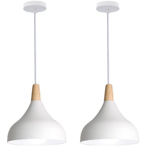 royaluxe- (2PCS)Lampe À Suspension Moderne Plafonnier D'Intérieur Lustre Minimaliste Abat-Jour En Métal, Blanc Pour Chambre À Coucher, Cuisine, Bureau, E27 (1/5)