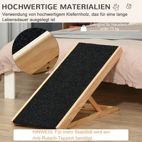 Rampe pliable pour chien, pour lit et canapé, hauteur réglable de 26 à 61 cm, tapis antidérapant 90 cm, escalier pour gros chien jusqu'à 40 kg, noir + bois naturel (1/5)
