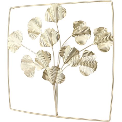 Décoration murale en métal feuille de ginkgo biloba, luxueuse tenture murale en métal, pour la maison, le salon, la chambre, le bureau. (1/5)