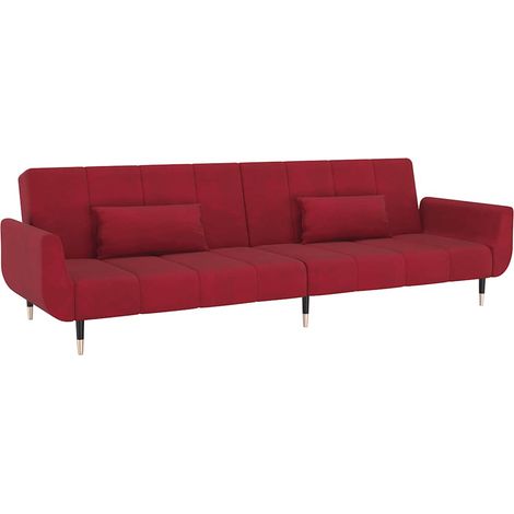 Schlafsofa 2-Sitzer mit 2 Kissen Weinrot Samt vidaXL