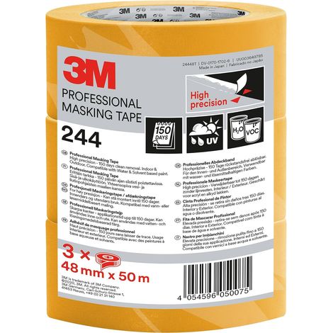 3M Pro Nastro Adesivo di Mascheratura 244, Alta Precisione, 48 mm x 50 m, 3 Rotoli/Confezione - Aualità Professionale (1/5)