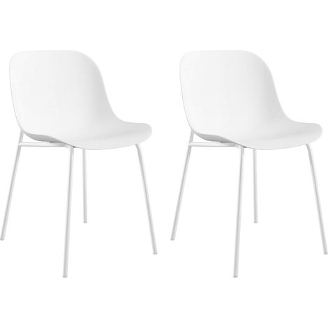 Ocean-Set de 2 chaises de salle à manger en plastique recyclé blanc avec pieds en métal