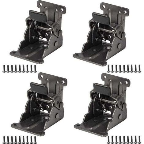 Lot de 4 charnières pliantes autobloquantes noires pour pieds de table, charnières pliantes de 0 à 90 degrés, charnières d'extension de table pliante avec vis pour pieds pliants, établi, extension de (1/5)