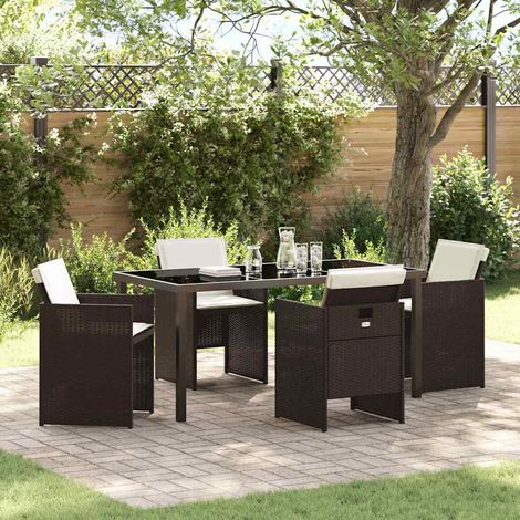 Garden Dining Set with Cushion Folding 5 pcs Brown Poly rattan vidaXL (1/5)
