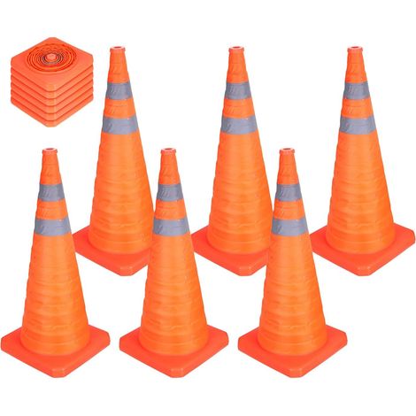 Lot De 6 Cônes De Signalisation Pliables 28", Cônes De Sécurité Orange avec Collier Réfléchissant, Cônes D'Avertissement pour Parking Entraînement De Conduite Barrière (1/5)