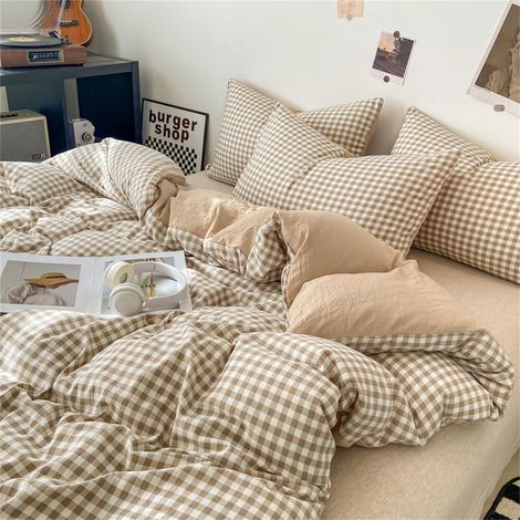 Parure de lit 135x200 Beige Blanc à carreaux Motif carreaux Moderne Housse de couette Set Style maison Géométrique Doux Renforcé Microfibre Housse de couette et Taie (1/5)