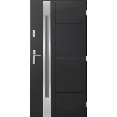 Porte d'entrée SOLEA 90 cm en acier inoxydable en plusieurs couleurs - Couleur: Anthracite - Poignée et serrure : Sans - Poussant: Gauche