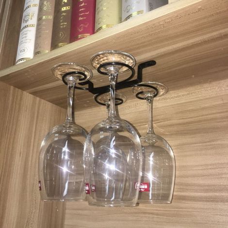 Porte-Verres - Support Suspendu Sous Armoire En Fer - Pour Verres À Vin - 4 Crochets - 16.5 x 17.5 cm (1/5)