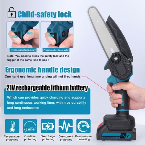 Jeffergarden Scie d'élagage électrique portable 21 V 6 pouces, petite scie à chaîne avec moteur à balais, outil de travail du bois à une main pour la coupe dans le jardin et le verger-DOU