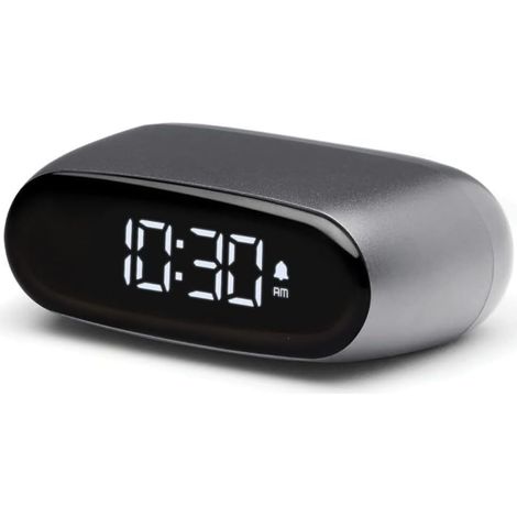 MINUT Mini Réveil Compact avec écran VA LCD Pure Black, Commande Tactile, Fonction Snooze et rétroéclairage, Batterie Rechargeable, Finition Aluminium - Gris Métallique (1/5)