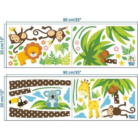 Autocollants Muraux - - Jungle - PVC Non-Toxique - Décoration Enfant - 118x106cm (1/4)