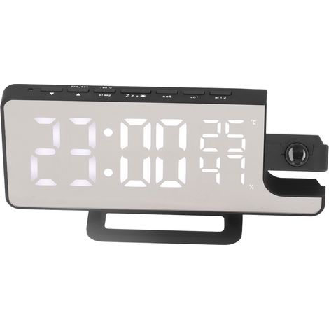 Projektionswecker mit Spiegelbildschirm, USB-Ladefunktion, Schlummerfunktion, 180°-Digitalprojektion, Radio, Temperatur- und Feuchtigkeitsanzeige (1/5)