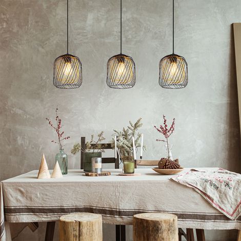 Hängelampe Pendelleuchte Esstischleuchte Käfig 3 flammig schwarz gold H 150 cm