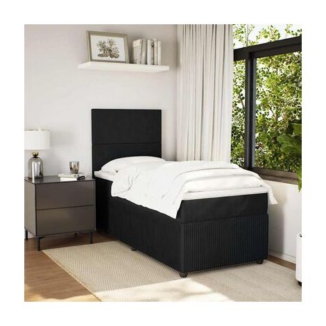Cadre de lit et matelas noirs neigeux (80 × 200 cm, matière velours), velours doux et confortable, idéal chambre à coucher, style moderne, montage simple (1/5)