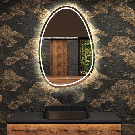 Miroir de salle de bain LED - Miroir 94x124cm   asymétrique - Interrupteur sensitif - Blanc Froid - (SFLA223) (1/5)