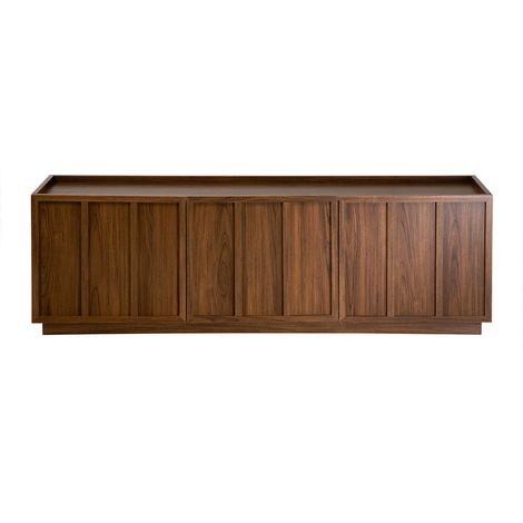CALICOSY - Meuble TV 3 portes effet noyer avec rebord L140 cm - ABEL (1/5)