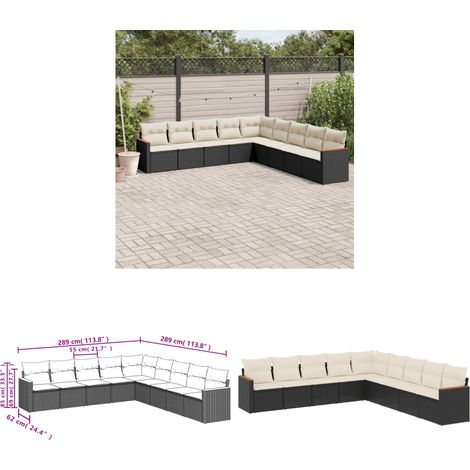9-tlg. Garten-Sofagarnitur mit Kissen Schwarz Poly Rattan - Gartenmöbel - Rattan Möbel - Outdoor Sofa - Esszimmergarnitur - Lounge Set - Home & Living (1/3)