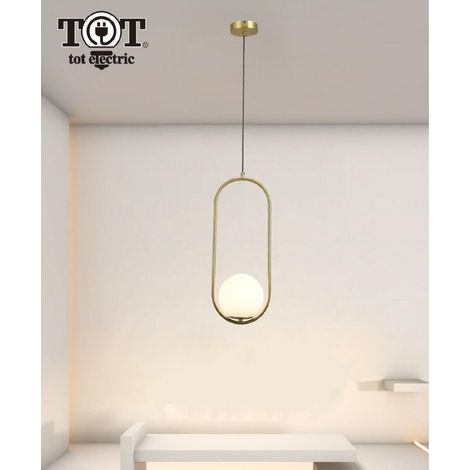 Lampadario a sospensione ovale metallo con sfera in vetro attacco E27 oro design moderno minimal
