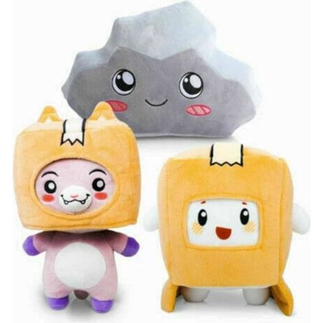 Ensemble de 3 peluches Lankybox, Boxy + Foxy + Rocky, jouets doux inspirés de l'anime, peluches préférées amovibles (1/3)