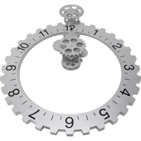 Horloge à engrenage mobile 3D - VVIKIZY - Argent - Vintage - 56 cm - Intérieur