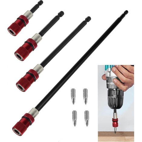 Rallonge de perceuse avec porte-embouts (lot de 4) - Adaptateur de mandrin magnétique de 30 cm (12 pouces) pour perceuse et tournevis (1/5)