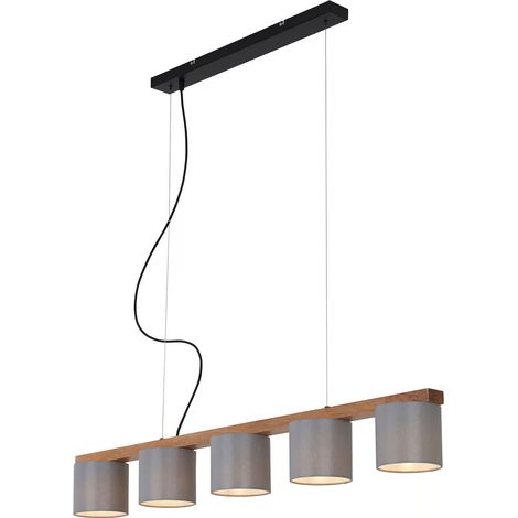 Lámpara colgante de techo de madera y tela 5xE14 para sala de estar, comedor o sobre la isla de la mesa. (1/5)