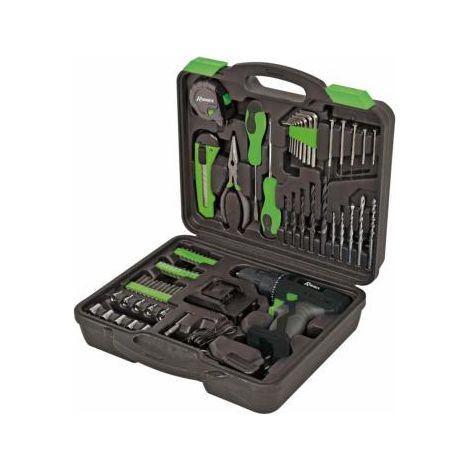Ribimex – Perceuse-visseuse 12V avec 1 batterie 1.3Ah – Mandrin auto-serrant 10mm – Vitesse 0-700 tr/min – Coffret complet avec accessoires (1/2)