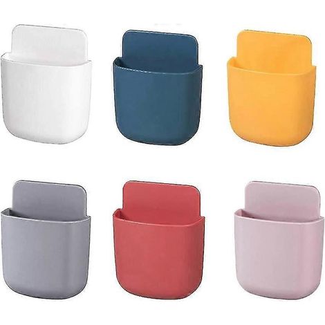Lot de 6 supports muraux pour téléphone portable, boîte de rangement multimédia, boîte de rangement murale en ABS avec crochet pour chargeur de téléphone portable, support pour télécommande (1/5)