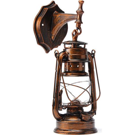 Rétro Antique Vintage Lanterne Rustique Lampe Applique Murale Luminaire Extérieur E27 (Or, Applique Type C), Ensoleillé (1/2)