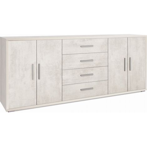 Mueble móvil con 4 puertas y 4 cajones, 203L x 41P x h84 – Acabado Blanco Mate – Sarmog