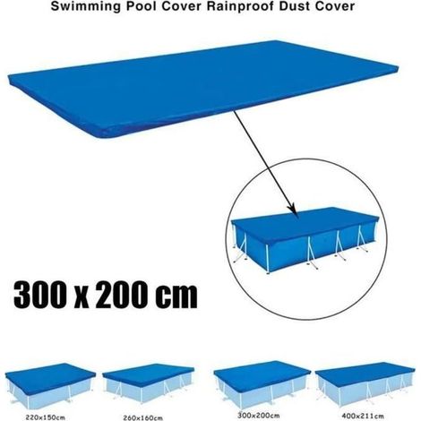 Bâche de protection pour piscine rectangulaire – 300 x 200 cm, couleur bleue, résistante aux saletés, UV et débris