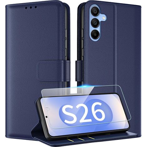 Coque Etui Cuir Housse pour Samsung Galaxy S26, Bleu Foncé (1/5)