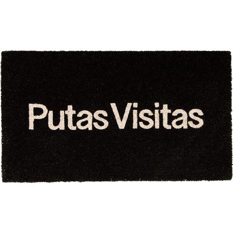 Fisura - Zerbino moderno in cocco con fondo antiscivolo in PVC. Zerbino originale dipinto a mano. Dimensioni: 70 cm x 40 cm. (Puttane in visita, nero)