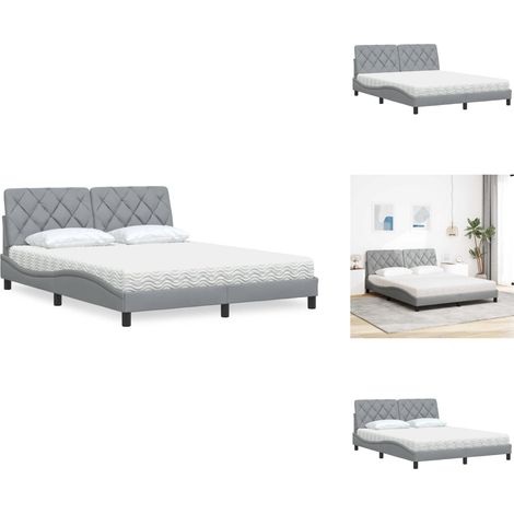 Lit avec matelas gris clair 160x200 cm tissu - Lit - Lits - Meuble De Chambre À Coucher - Sommier (1/5)