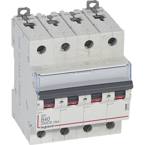 Disjoncteur DX³6000 arrivée haute départ bas à vis 4 Pôles 400V 40A courbe B 4 modules LEGRAND 407599 (1/2)