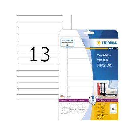 HERMA Video-Etiketten A4 weiß 147,3x20 mm Papier 325 St. (5069) (1/5)