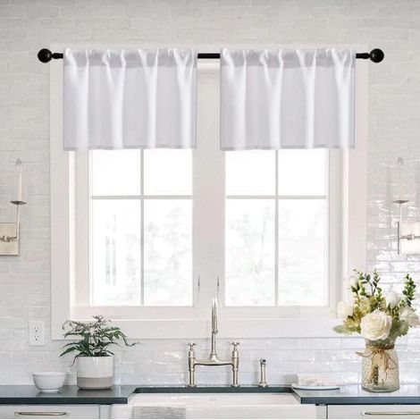 Cantonnière de cuisine imperméable avec couvre-tringle de 40 cm pour petites portes d'entrée et fenêtres, lot de 2 - Blanc