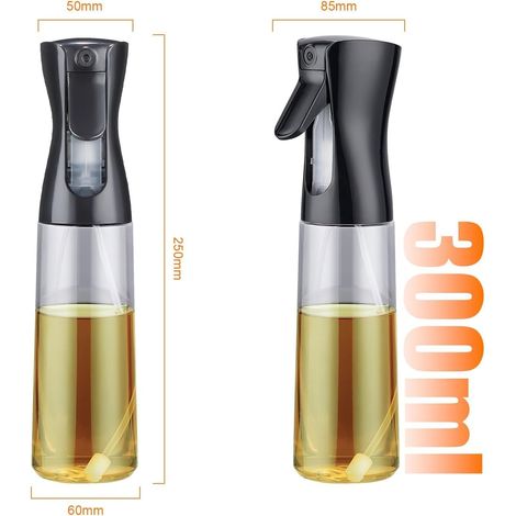 Spruzzatore per olio da 300 ml - Spray continuo fine, facile controllo delle porzioni, per friggitrici ad aria, friggitrici, insalate e prodotti da forno, nero, GE2002B-300 (1/4)