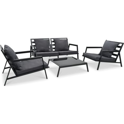 Salon de jardin 4 pcs avec coussins Aluminium Gris foncé (1/5)