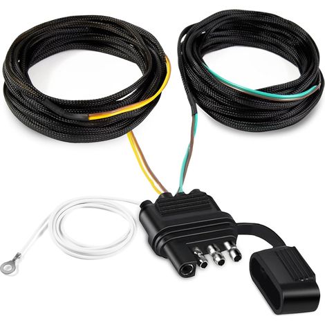 Kit di cablaggio per rimorchio a 5 fili e 4 pin da 22 piedi protetto da tubo in rete di nylon, kit di cablaggio per rimorchio per barche in rame puro per il ricablaggio delle luci posteriori del rimor (1/5)