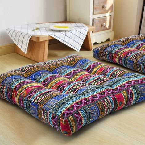 Coussin de méditation au sol carré 50,8 x 50,8 cm – Tissu coton et lin – Motif mandala bohème pour yoga et décoration intérieure (1/5)