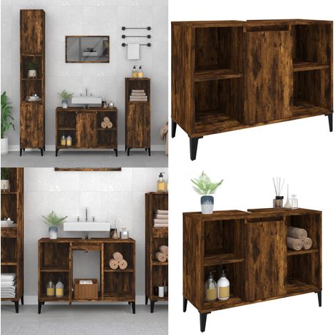 Mobile Lavabo Rovere Fumo 80x33x60 cm in Legno Multistrato - Lavabo - Legno multistrato